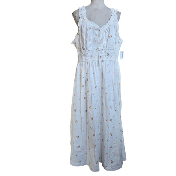Old Navy Dresses & Skirts - Old Navy XL White Floral Print Ruffle Trim Maxi Dress Womens Cottagecore